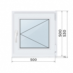 Пластиковое окно 500 х 500 ТермА Эко с поворотной створкой