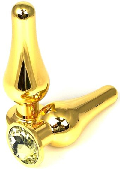 Золотистая удлиненная анальная пробка с желтым кристаллом - 8 см. (Цвет: желтый)
