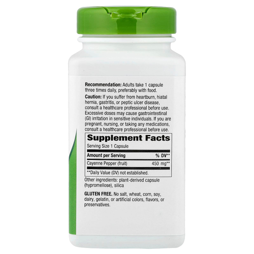 Nature's Way, плоды кайенского перца, 180 веганских капсул (450 мг в 1 капсуле)