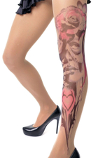 Колготки +size с принтом в виде девушки-калавера (Размер: XL-XXL-XXXL) (Цвет: бежевый)