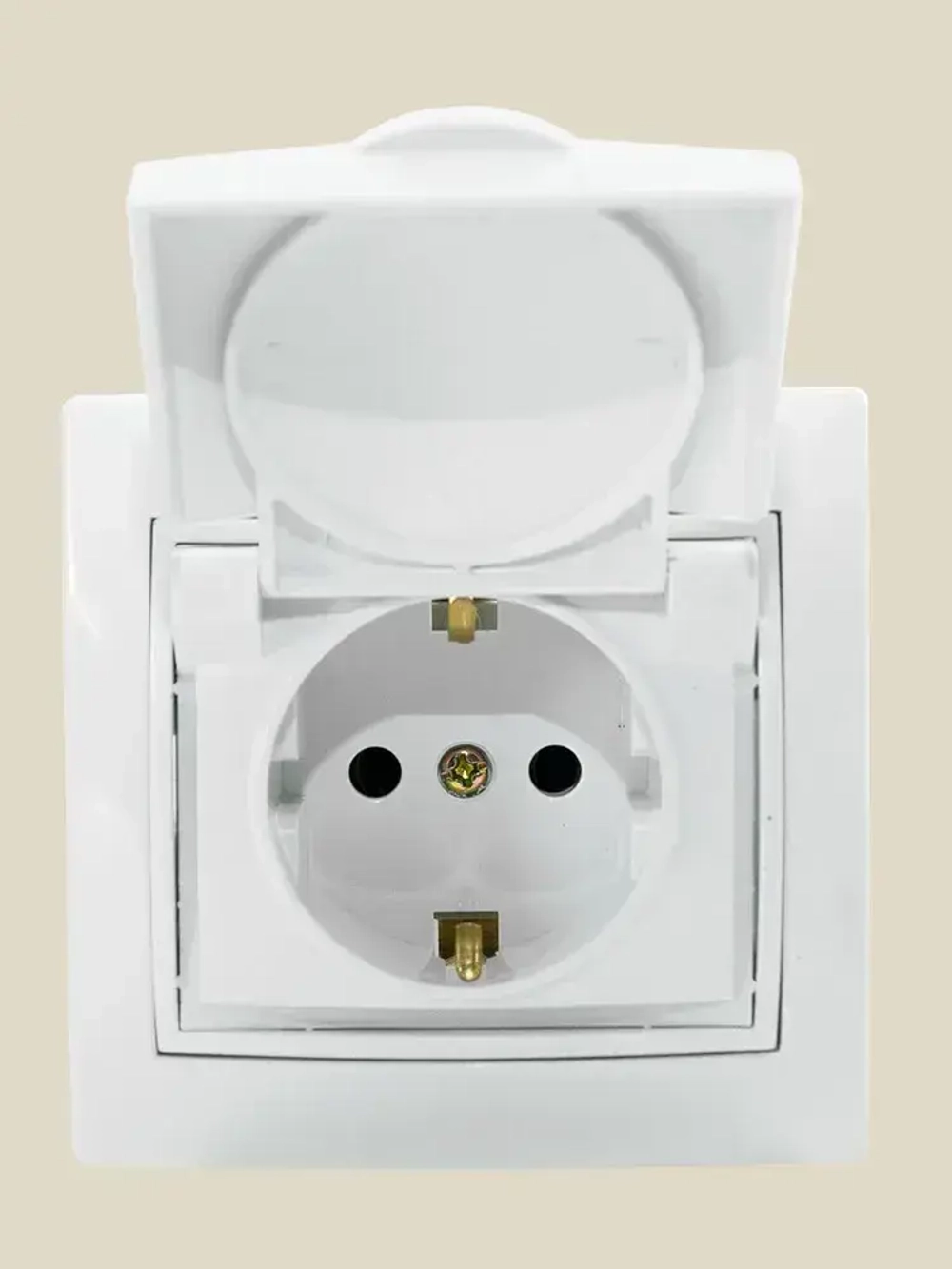 Розетка встраиваемая одинарная с заземления с крышкой IP 44 Jilion белый