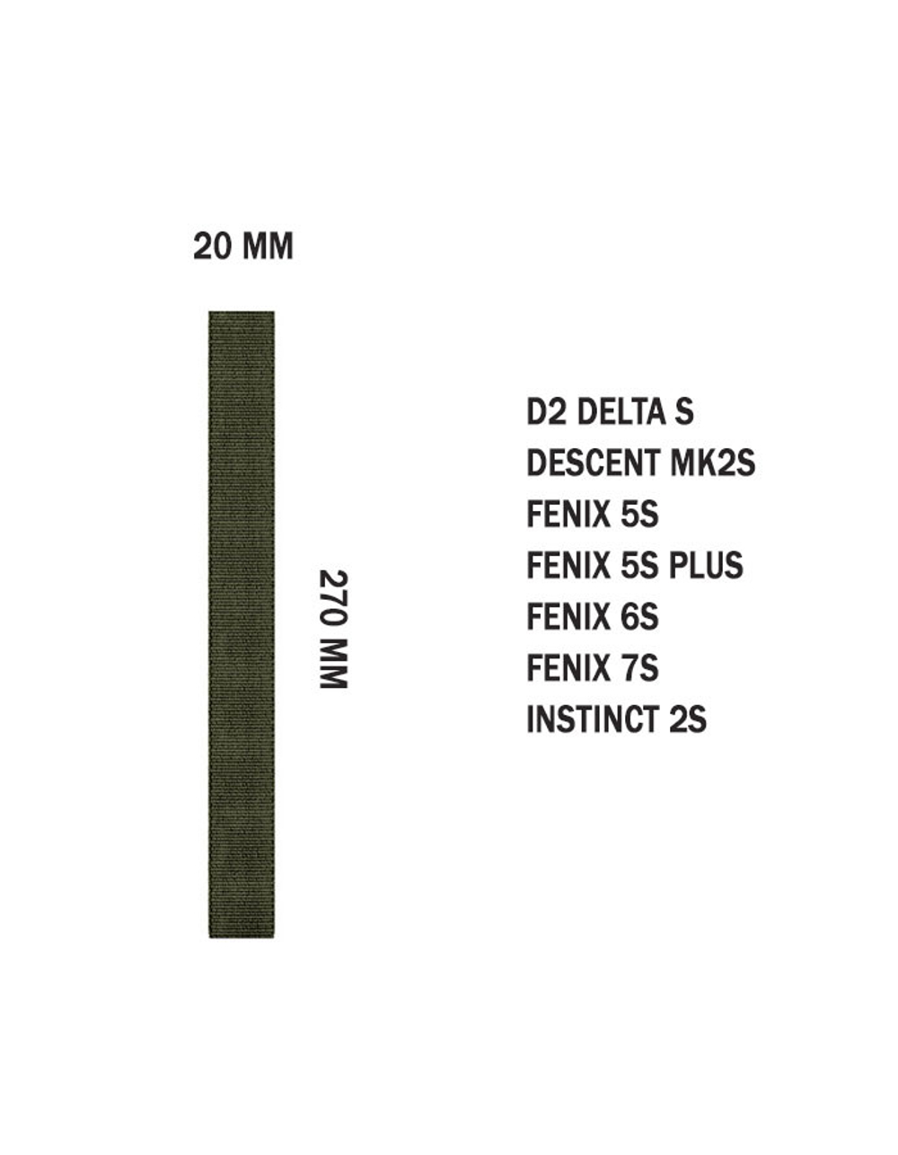 Нейлоновый ремешок NylonFit 20 мм для часов Garmin (Fenix 7S, Fenix 6S, Fenix 5S, Instinct 2S, D2 Delta S) Зеленый-Хаки