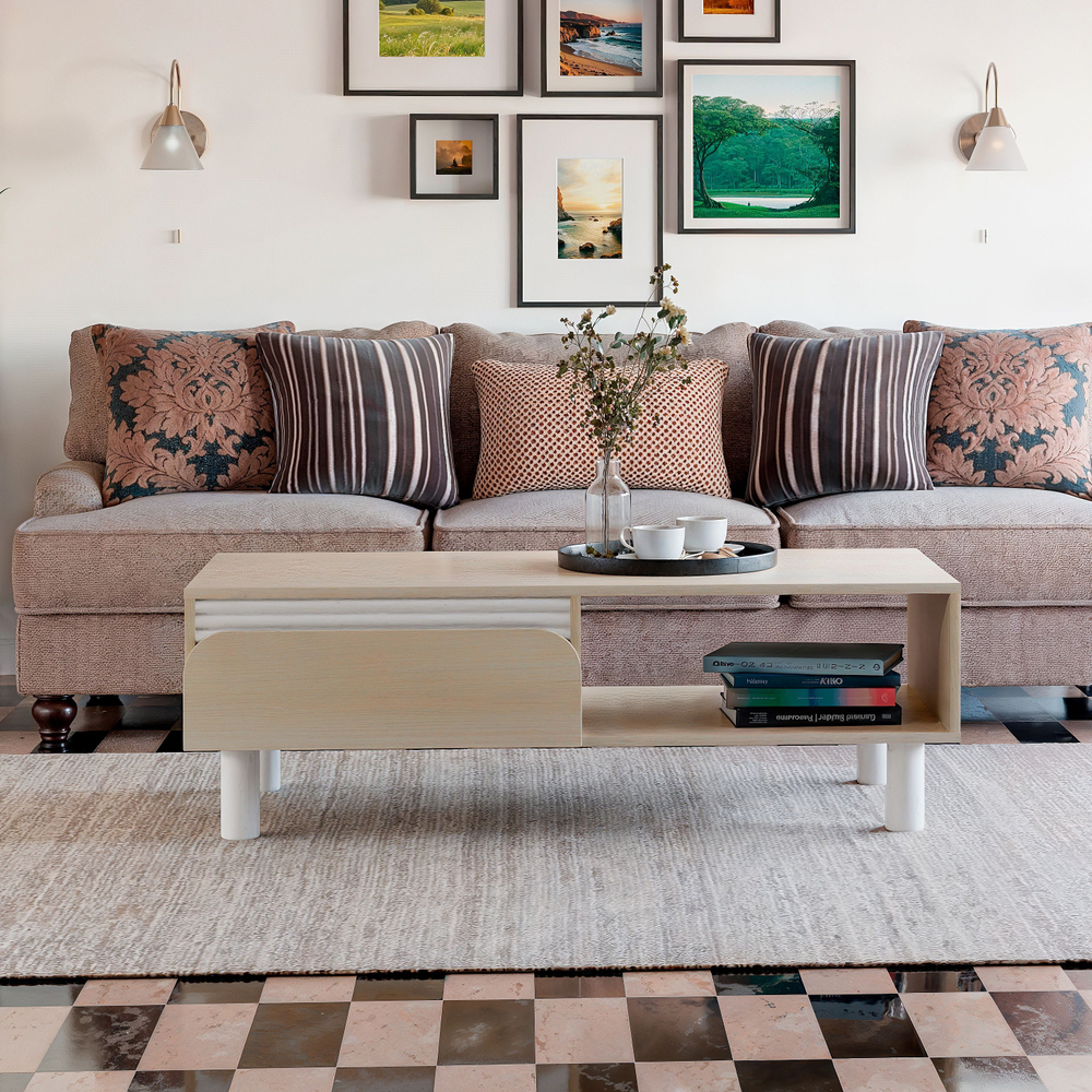 Журнальный дизайнерский столик с ящиком Ола 120х62 см, на ножках