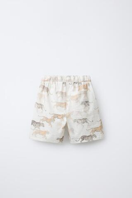 ZARA ШОРТЫ С АНИМАЛИСТИЧНЫМ ПРИНТОМ, СВЕТЛО-БЕЖЕВЫЙ