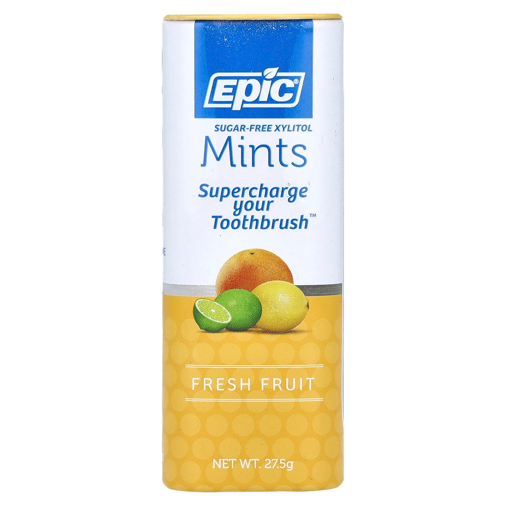 Epic Dental, Со 100% подслащенным ксилитом, свежие фрукты и фрукты, конфеты, без сахара, 30 г