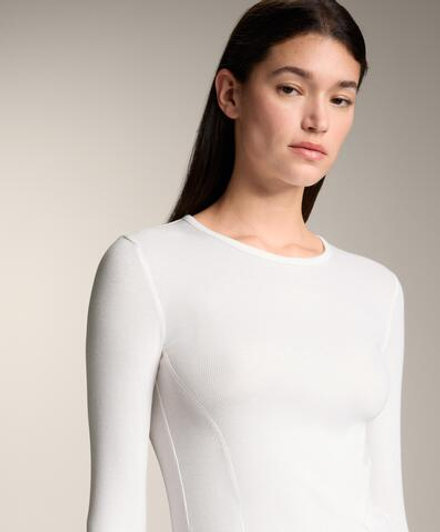 Oysho Футболка в рубчик с длинными рукавами из хлопка и модала, белый