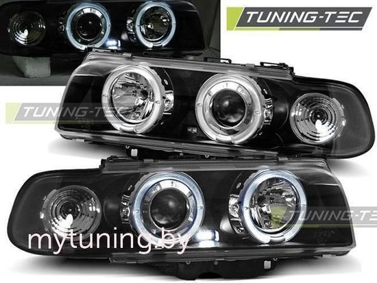 Передние фары angel eyes led black для BMW 7 E38 94-98
