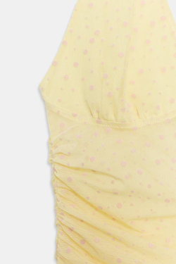 ZARA ТОП С ГОРЛОВИНОЙ ХАЛТЕР И УЗОРОМ PLUMETI, СВЕТЛО-ЖЕЛТЫЙ