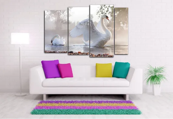 Модульная картина "Белые лебеди"