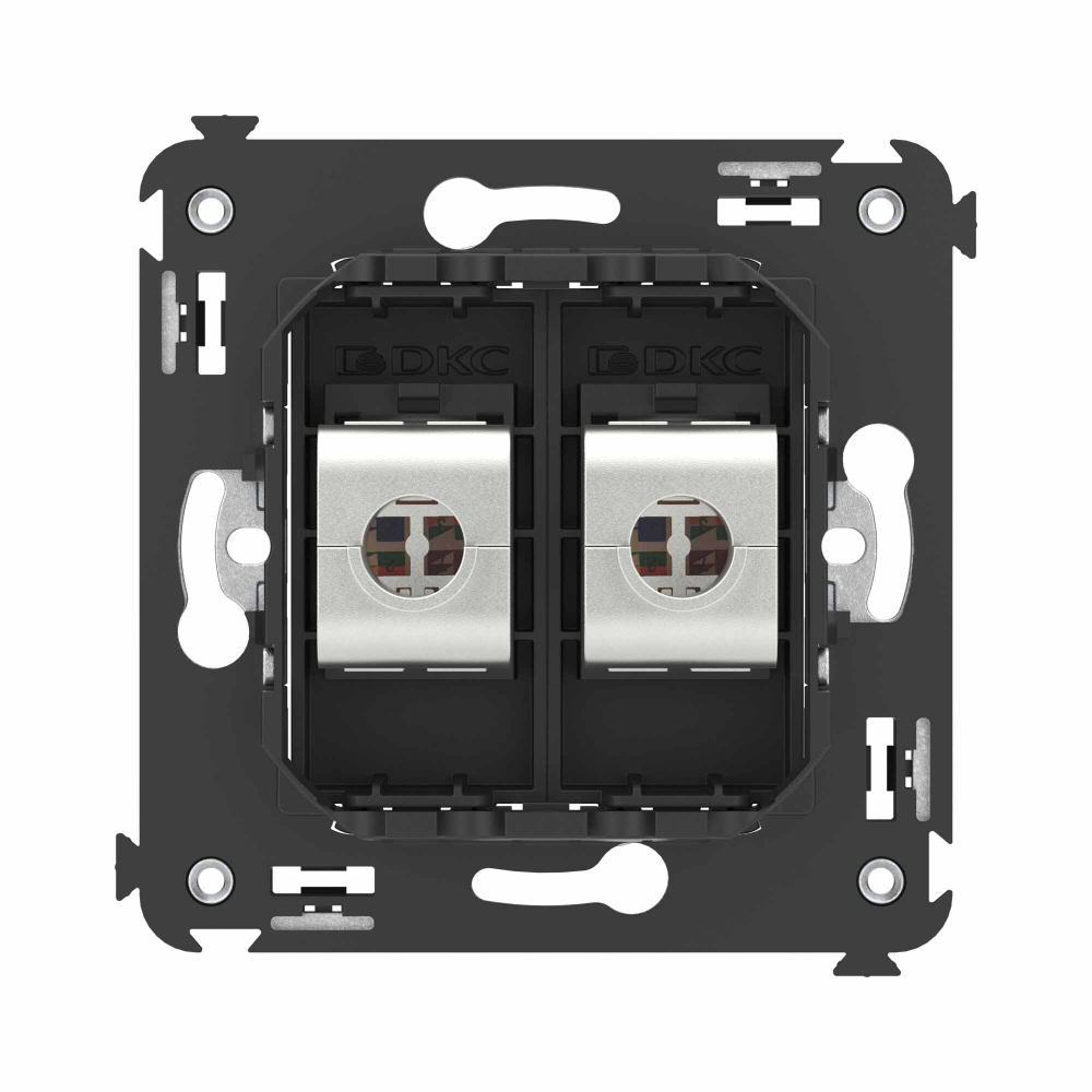 Компьютерная розетка RJ-45 без шторки в стену, кат.6 двойная экранированная, "Avanti", "Черный матовый"