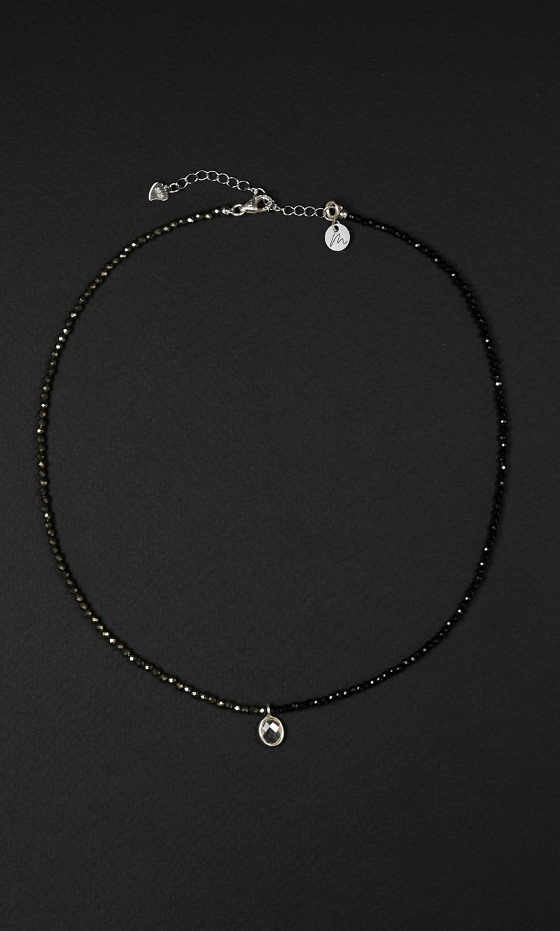 Чокер "Memo Duo" из пирита, шпинели, с подвесом из горного хрусталя 35 см