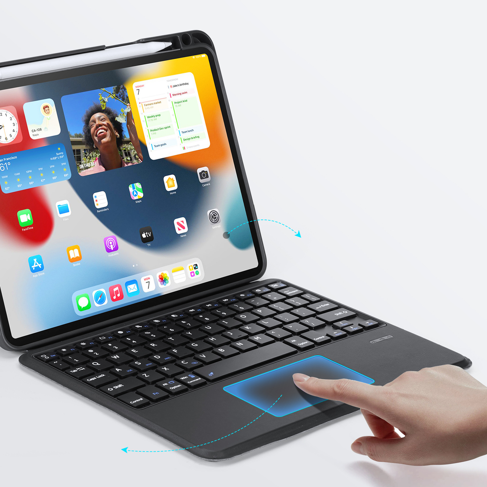 Чехол подставка с клавиатурой (RUS) от Dux Ducis для iPad Air 11 (2024-2025), iPad Air 4 и 5, iPad Pro 11 (2018-2020, 2021, 2022), серия DK Series Keyboard, русская клавиатура с подсветкой