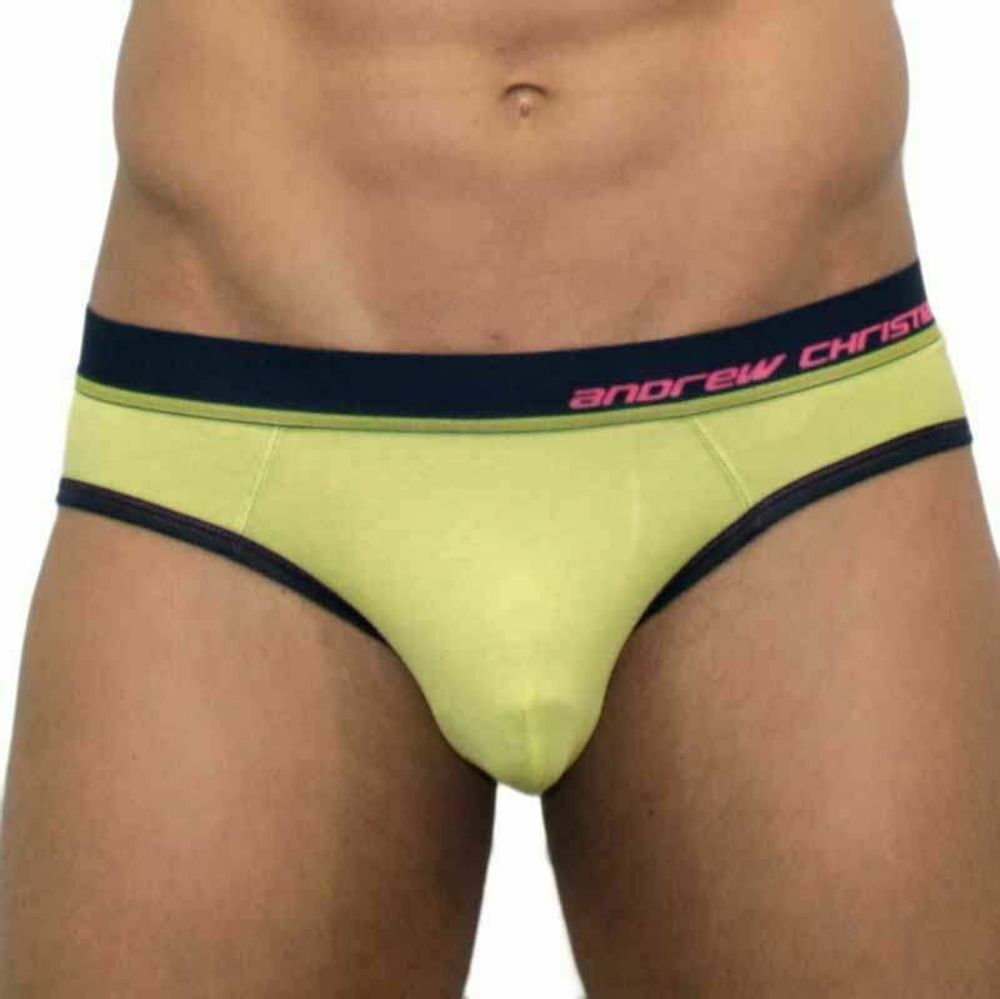 Мужские трусы брифы салатовые Andrew Christian Glow Almost Naked Quirk Yellow    AC84