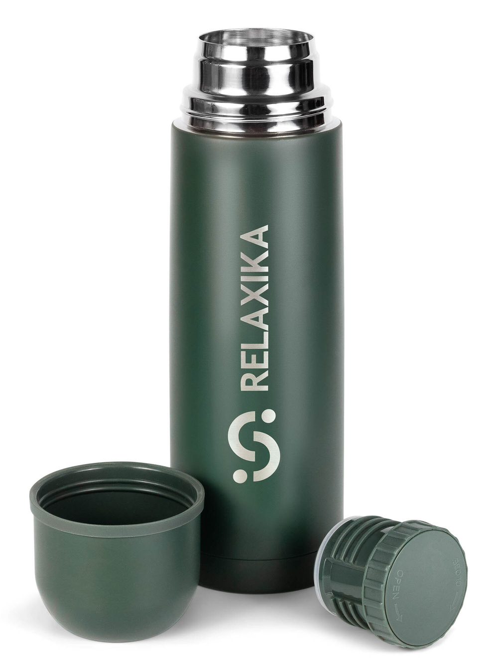 Термос Relaxika 101 (0,75 литра), хаки (стикерпак "Кемпинг")