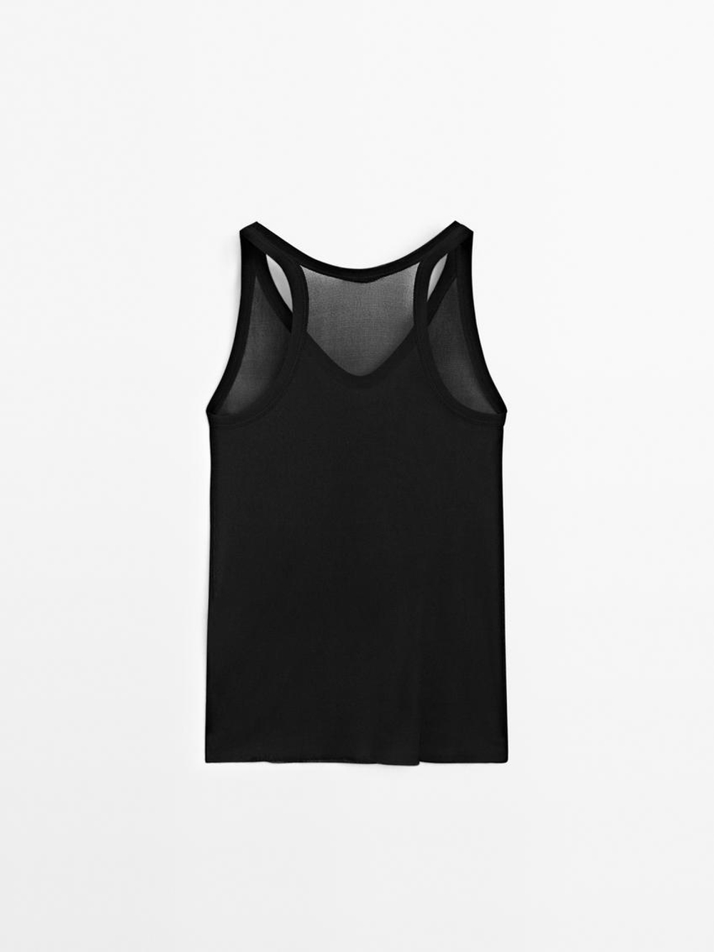 Massimo Dutti Топ на бретелях из 100% натурального шелка - Limited Edition, черный