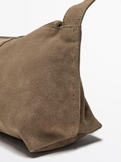 Massimo Dutti Маленькая сумка через плечо из замши и кожи, песочный