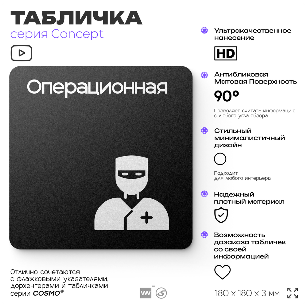 Табличка Операционная, на дверь и стену, навигационная и информационная, серия CONCEPT, 18х18 см, Айдентика Технолоджи
