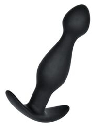 Черная силиконовая анальная пробка с ограничителем - 11,5 см.