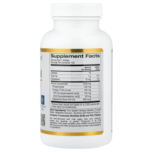 California Gold Nutrition, масло антарктического криля, комплекс фосфолипидов из омега-3 с астаксантином, натуральный вкус клубники и лимона, 120 капсул из рыбьего желатина