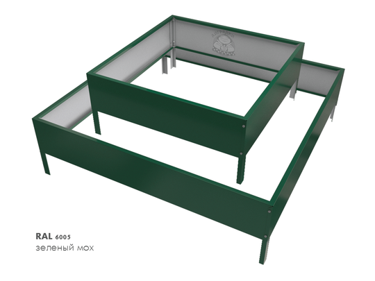 Клумба квадратная оцинкованная 2 яруса  RAL 6005 Зеленый мох