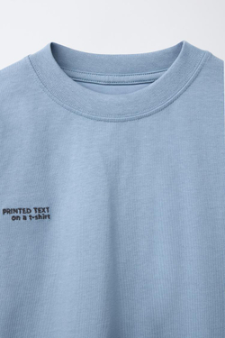 ZARA ФУТБОЛКА ИЗ ПЛОТНОЙ ТКАНИ С ВЫШИТОЙ НАДПИСЬЮ, НЕБЕСНО-ГОЛУБОЙ
