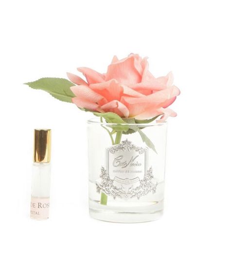 Персиковая роза ароматизированная в прозрачной вазе, Cote Noire