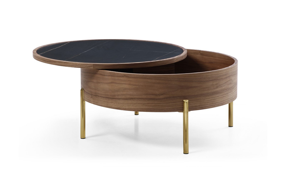 Стол журнальный CT6057CS (D80) черная керамика/орех/золото