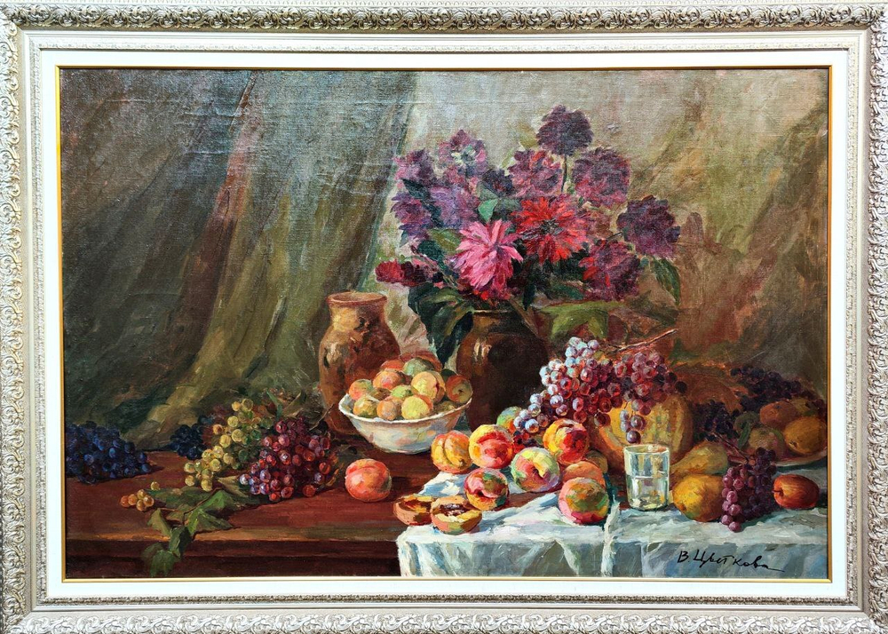 Картина Цветковой В.П. "Цветы и фрукты" холст/масло 100х150