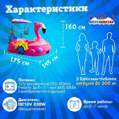 Семейная электрическая лодка-катамаран «Фламинго» розовый, 2+1