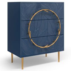 Комод Арт Колор leaves Стайл Голд с 3 ящиками Королевский синий