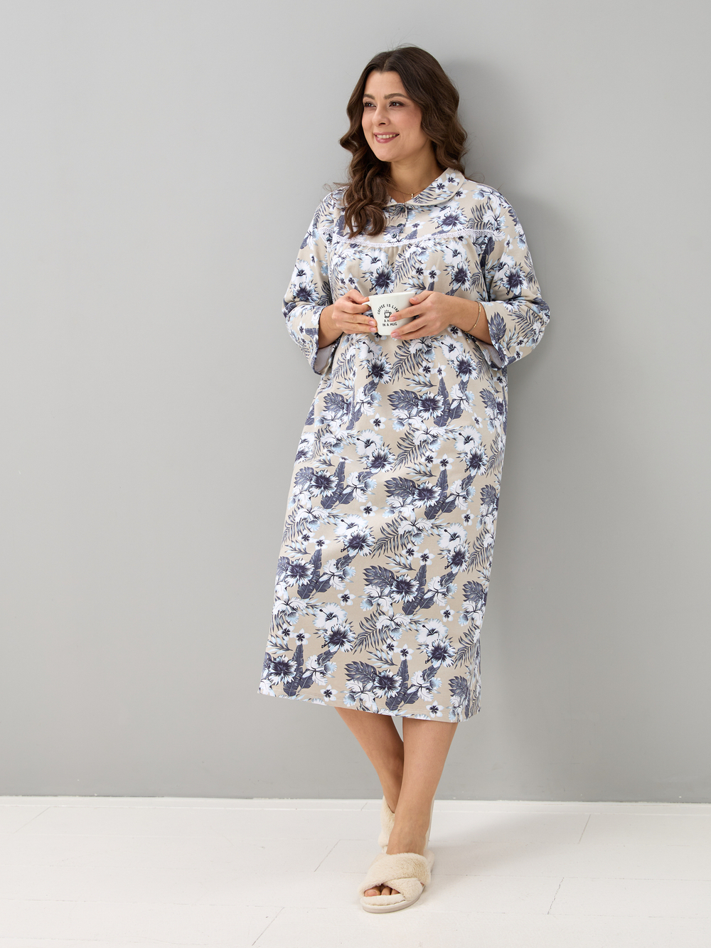 Ночная сорочка С-013/бежевый-тропическиецветы