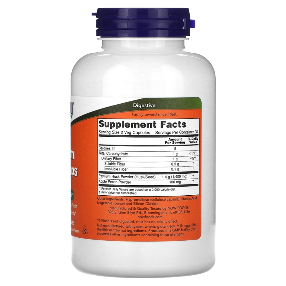 Now Foods Psyllium Husk 700 mg 180 veg capsules, Клетчатка, Псиллиум