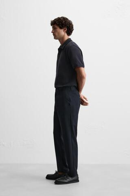 ZARA БРЮКИ КОМФОРТНОЙ ПОСАДКИ ИЗ РЕЛЬЕФНОЙ ТКАНИ, ЦВЕТ НОЧНОГО НЕБА