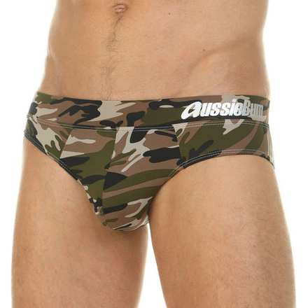 Мужские трусы брифы зеленые  камуфляжные Aussiebum