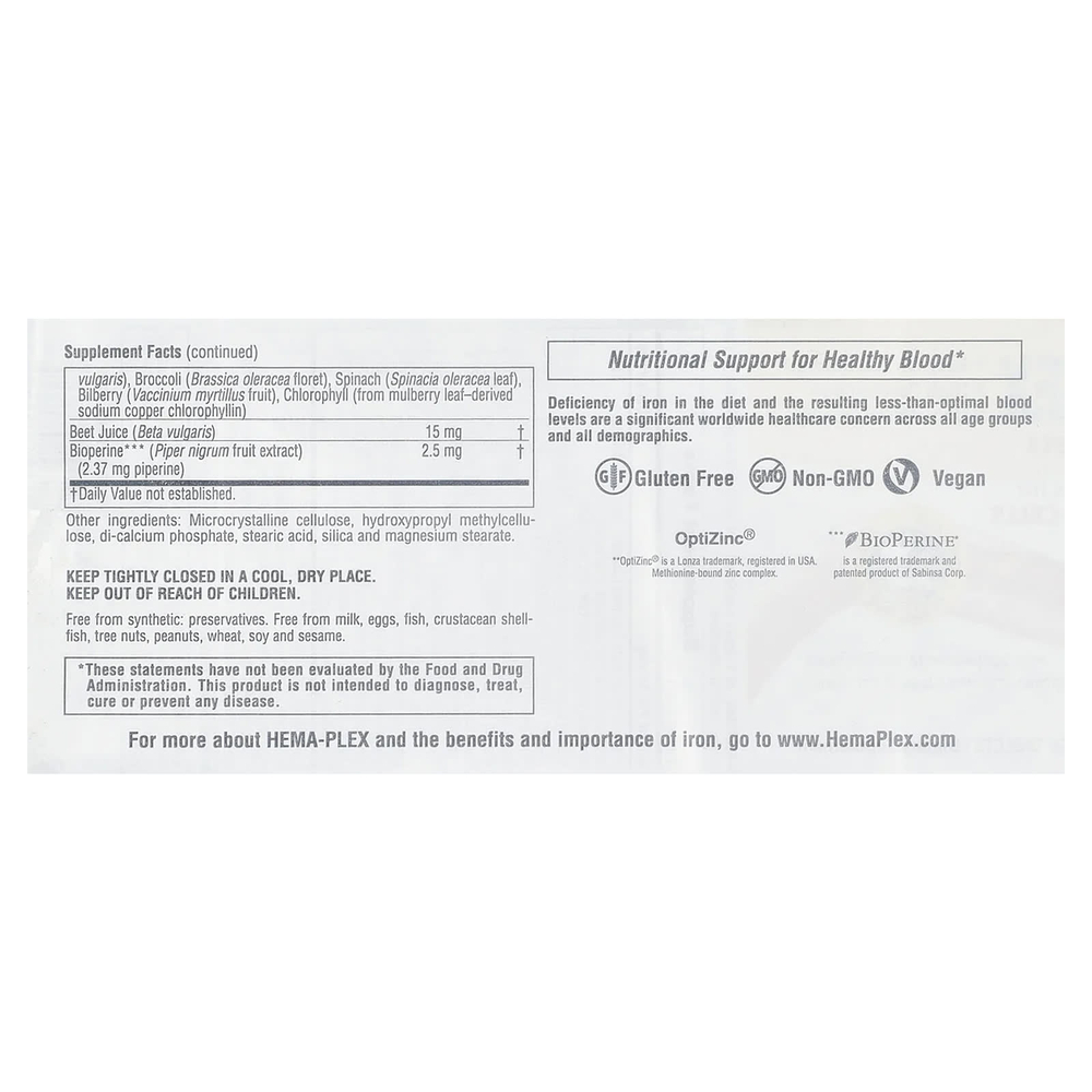 NaturesPlus, Hema-Plex®, железо с незаменимыми питательными веществами для здоровых эритроцитов, 60 таблеток медленного высвобождения