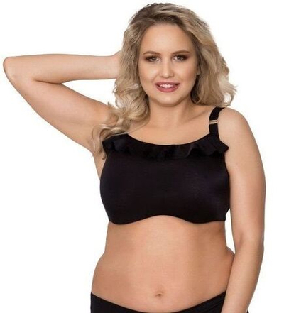 Купальный бюстгальтер-топ с рюшевой отделкой (Размер: 95E) (Цвет: черный)