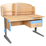 Растущая парта Дэми СУТ 25 с задней полкой СУТ.34.390 и навесной тумбой (1200×880 мм)