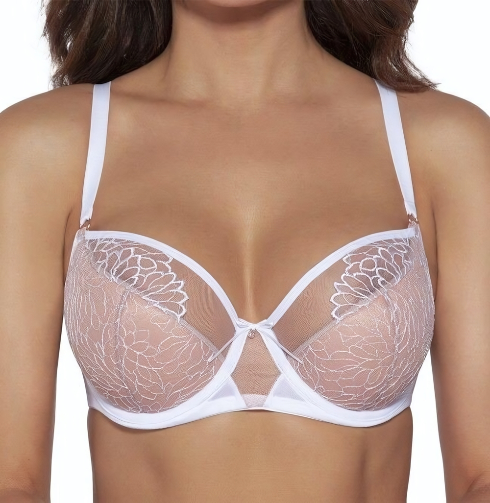 Бюстгальтер на каркасах с нежной вышивкой (Размер: 80D) (Цвет: белый)