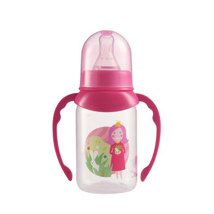 Бутылочка с ручками с силиконовой соской со средним потоком "Мечта" ПОМА 125 мл. с 4 месяцев, розовый