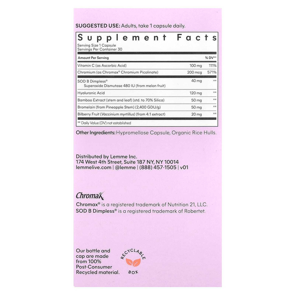 Lemme, Разглаживание, поддержка целлюлита и разглаживание кожи, 30 веганских капсул