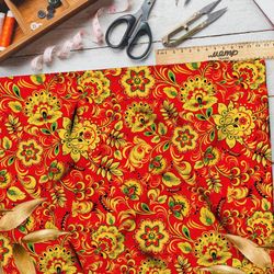 Ткань флис хохломская роспись