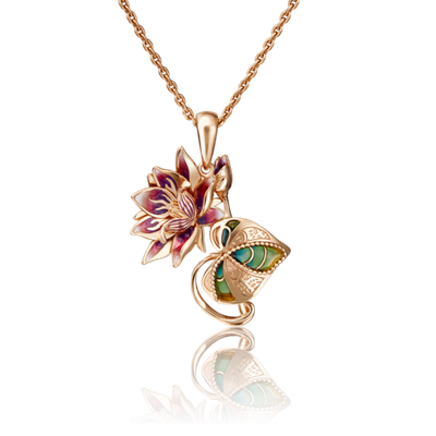 Подвеска «Лотос» из красного золота с эмалью