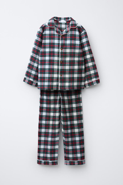 ZARA ФЛАНЕЛЕВАЯ ПИЖАМА В КЛЕТКУ, ЭКРЮ