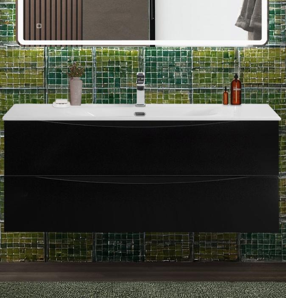 Тумба с раковиной подвесная BelBagno MARINO-CER-N-1200-2C-SO-NL-P Nero Lucido, раковина белая BB-8099-120