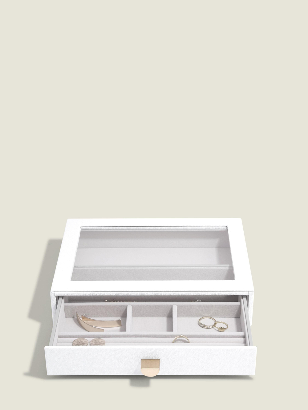 Органайзер для украшений и часов со стеклянной крышкой Stackers Classic Jewellery Box, 3 секции - White Pebble