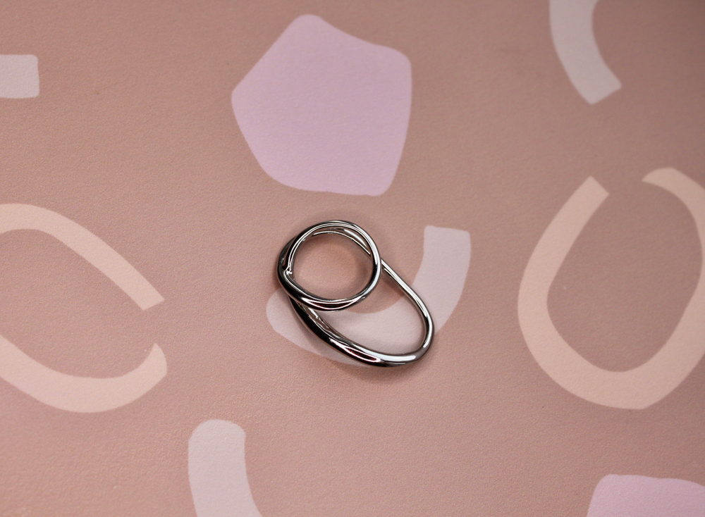 Кольцо на два пальца родий Корея