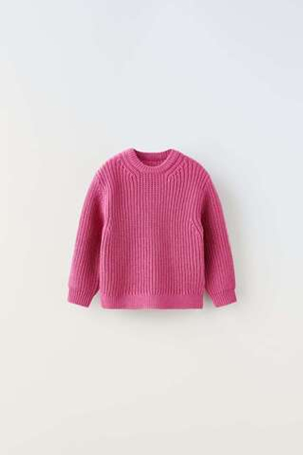 ZARA ОДНОТОННЫЙ ВЯЗАНЫЙ СВИТЕР, МАЛИНОВЫЙ