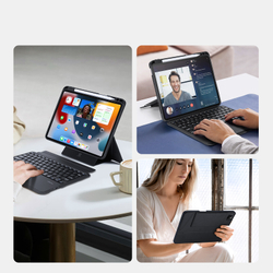 Чехол подставка с клавиатурой (RUS) от Dux Ducis для iPad Air 11 (2024-2025), iPad Air 4 и 5, iPad Pro 11 (2018-2020, 2021, 2022), серия DK Series Keyboard, русская клавиатура с подсветкой