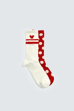 ZARA HARRY LAMBERT X DISNEY КОМБИНИРОВАННЫЕ НОСКИ, ЭКРЮ/КРАСНЫЙ