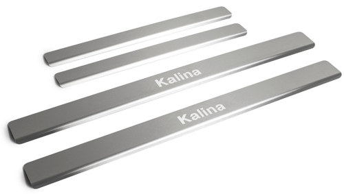 Накладки на пороги Rival для Lada Kalina II 2013-2018, нерж. сталь, с надписью, 4 шт., NP.6005.3